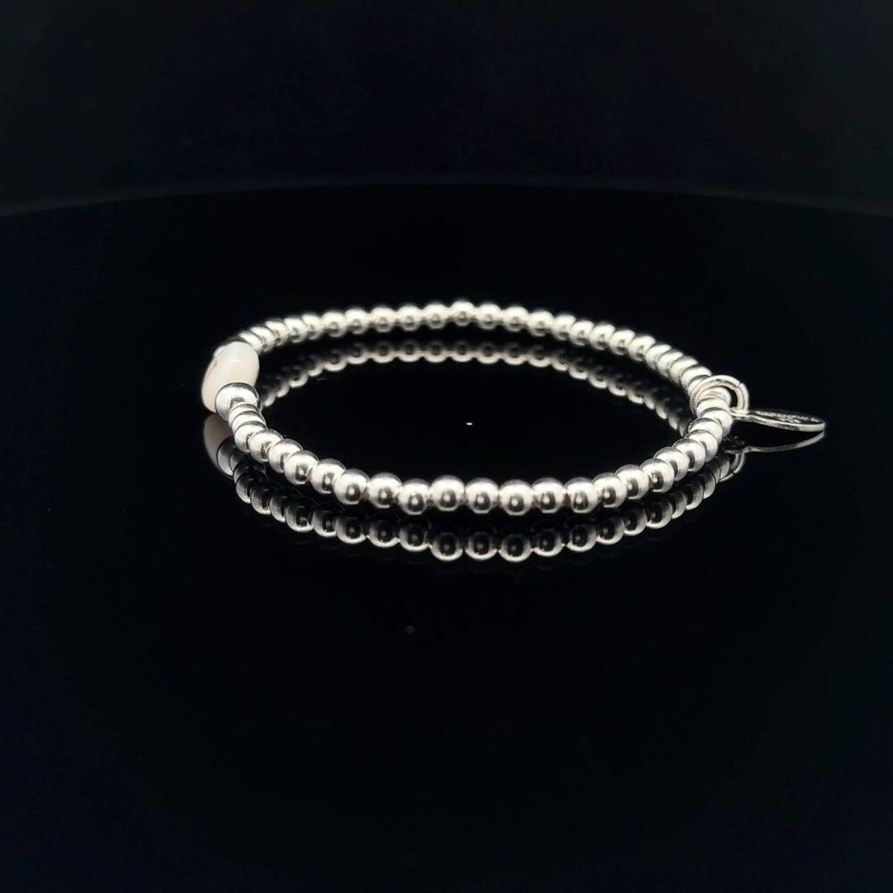 925 Sterling Silver Beaded Stretch Stacking Bracelet MOP Letter Initial N - Picture 6 of 6